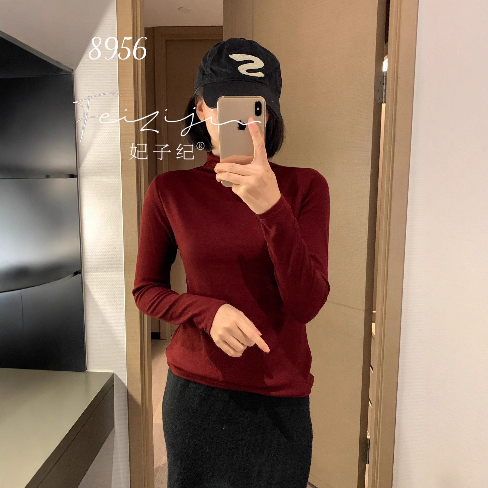 妃子纪8956羊绒白自发热上衣女潮流简约纯色百搭半高领内搭打底