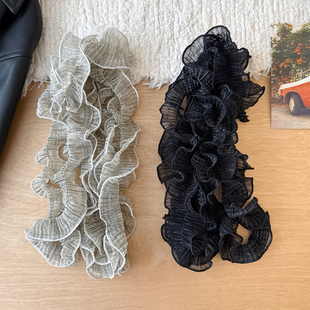 辣妹时髦木耳边黑金细长窄围巾小众轻亚y2k少女装饰长款领巾丝巾