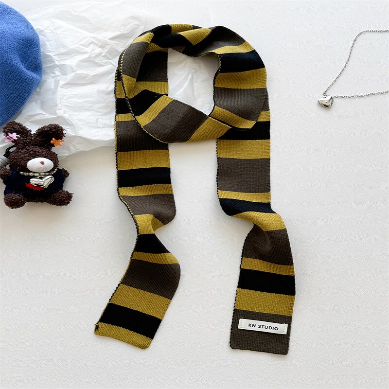 原宿复古风条纹细条围巾女凹造型小众装饰辣妹逛街拍照穿搭长围脖