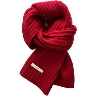 高档澳洲100%纯羊毛针织围巾女抽条百搭基础款情侣围脖冬季新款男