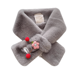 水果樱桃小花仿獭兔毛围巾女生冬季百搭保暖加厚交叉毛绒围脖护颈