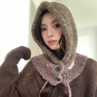 复古红色帽子女款2025新款冬季巴拉克拉法帽时尚冬天帽子围巾一体