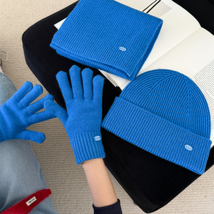 帽子手套3件套 初恋蓝羊毛围巾女冬季 秋冬时髦氛围感拉满 2025新款