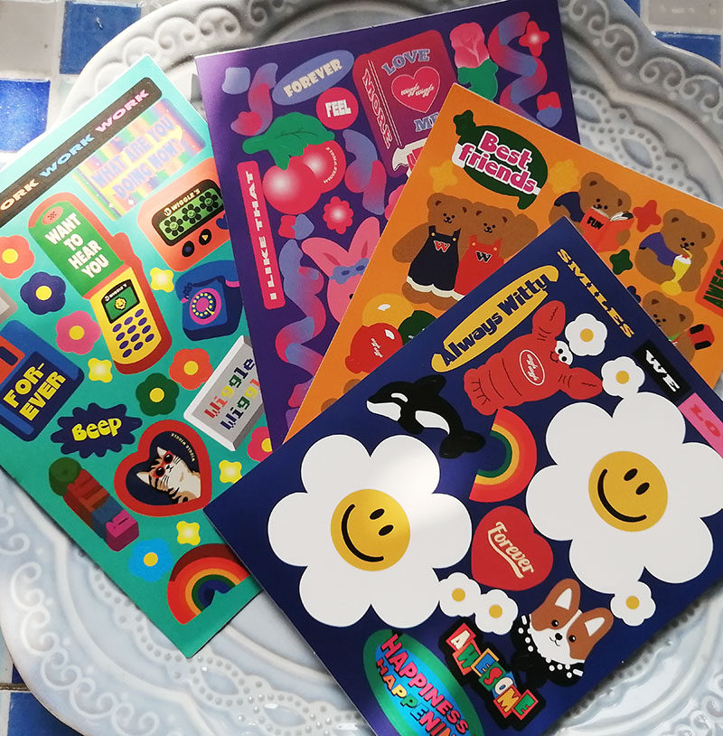 原宿风可爱手绘插画手机卡片成长档案宝宝日记相册装饰贴纸