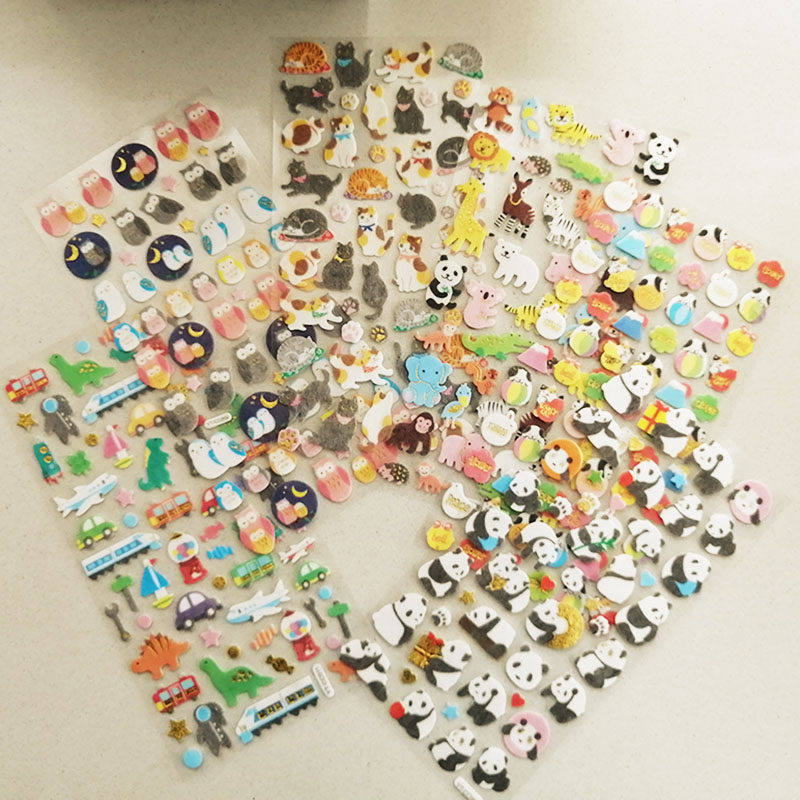 1mm厚手绘插画风动物园熊猫熊鹦鹉猫头鹰狗猫咪恐龙毛毡烫金贴纸