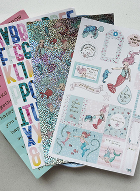 欧单可爱插画美人鱼happyplanner相册剪贴手帐宝宝日记贴纸套装