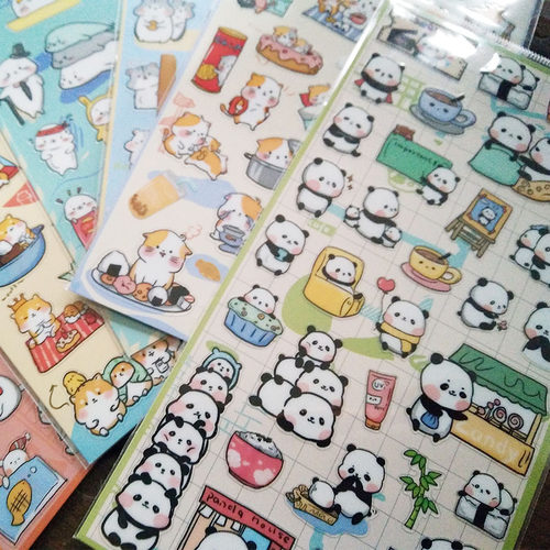 日单熊猫仓鼠海豚插画风pvc贴纸