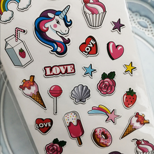 欧单 可爱手绘插画角马独角兽卡通手帐日记手机卡片贴纸