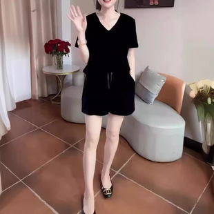 时尚 女 bell夏季 套装 英国portney v领上衣高腰短裤 静版 新款 短袖