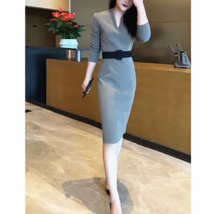 修身 英国portney 轻熟风连衣裙中长款 bell秋季 女裙 新款