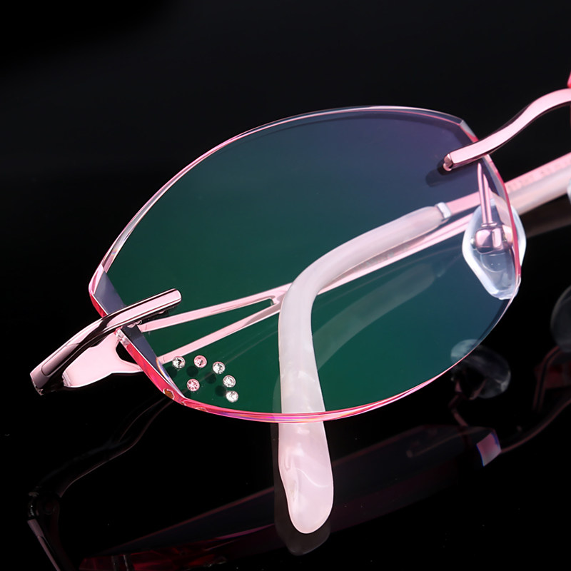 新款韩国无螺丝镶钻石切边 配近视 近视平光眼镜 成品 女无框眼镜