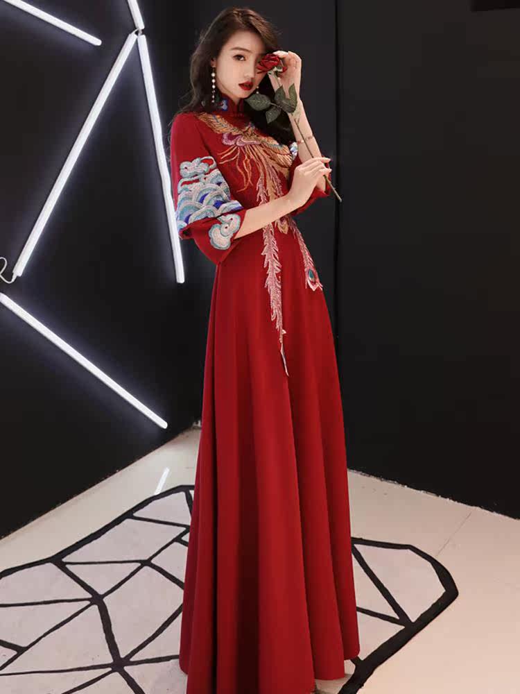 中式敬酒服新娘旗袍2019新款春季长款结婚礼服裙中国风红色长袖女|msdalam kategori Butik wanita / wanita, perkahwinan/Cheongsam/pakaian, pakaian/malam - dari Buy2taobao.com untuk memberikan perkhidmatan ejen Taobao profesional membeli