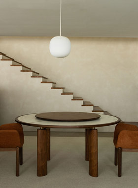 梵几山脊线|斗拱圆桌大尺寸转盘圆桌岩板/玻璃/木纹桌面1.35m1.6m