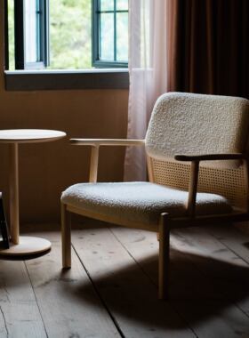 梵几|雪线休闲椅单人沙发椅实木布艺休闲椅侘寂客厅沙发椅酒店椅