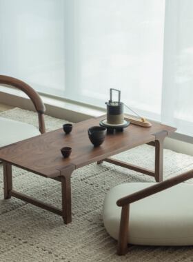 梵几|松风茶桌实木茶几茶桌家用小茶台茶桌椅组合原木大板矮桌