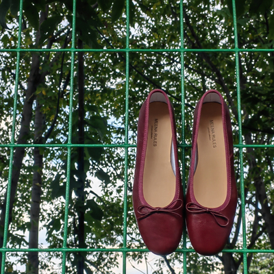 勃艮第酒红色意大利手工芭蕾鞋
