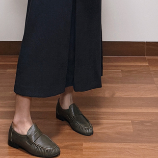 复古单鞋 复古藏青色小众设计手工鞋 乐福鞋 女2026新款 超软 女小皮鞋