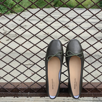 复古藏青色意大利手工芭蕾鞋