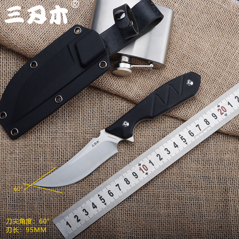 正品三刃木S755直刀高硬度军刀野营锋利求生刀水果切菜便携户外刀
