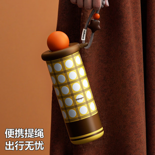 世大家复古格纹星球保温杯女生高颜值办公室便携吸管陶瓷车载水杯