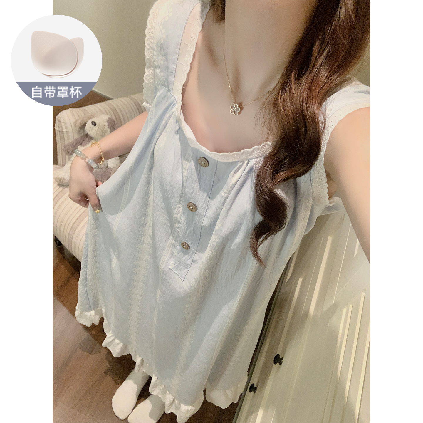 带胸垫吊带睡裙女夏季森系高级感