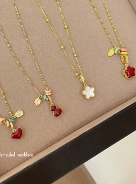 新款秋冬温柔新年红滴釉贝母双面项链系列精致高级独特漂亮锁骨链