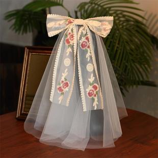 原创中式 复古民族风蝴蝶结领证登记小头纱礼服汉服儿童小公主