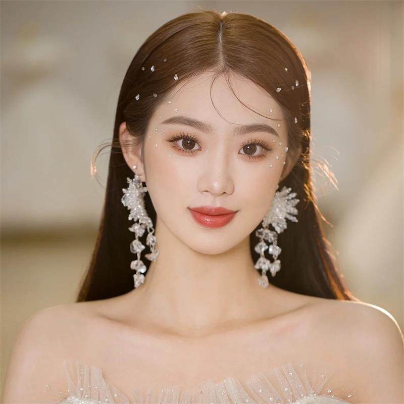 新款高级奢华感水晶耳环气质夸张个性韩国网红耳坠婚纱礼服耳饰