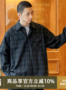 UrbanStandard日系色织格子衬衫男春季宽松复古cityboy衬衣外套