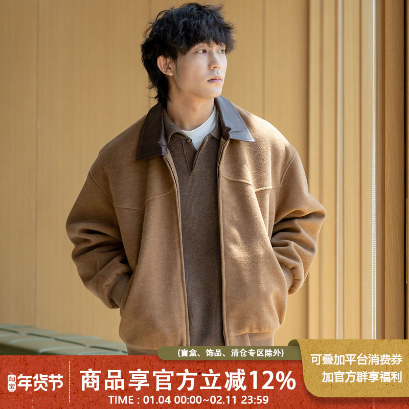 UrbanStandard日系复古皮革翻领夹克男秋季宽松工装户外山系外套,男装,夹克,淘宝优惠券,粉丝福利购,淘宝优惠卷