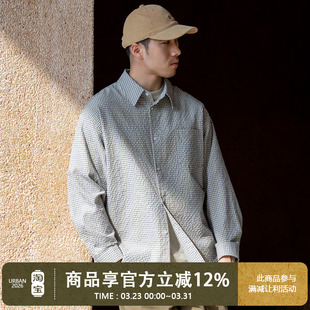 宽松复古休闲衬衣 春季 UrbanStandard日系泡泡纱格纹衬衫 男长袖