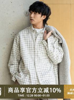 UrbanStandard日系泡泡纱格纹衬衫男秋季宽松复古男士休闲衬衣