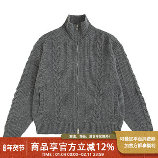 UrbanStandard日系麦穗麻花纹理毛衣开衫男秋季保暖针织衫厚外套