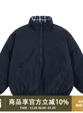 UrbanStandard日系复古双面穿格纹棉服男冬季保暖加厚棉衣外套