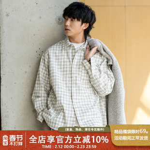 UrbanStandard日系泡泡纱格纹衬衫男秋季宽松复古男士休闲衬衣