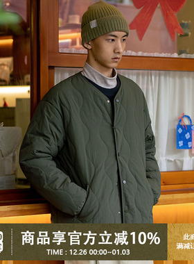 UrbanStandard日系复古波浪棉服男短款冬季无领绗棉保暖加厚外套