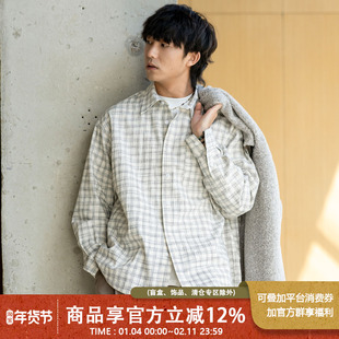 UrbanStandard日系泡泡纱格纹衬衫男秋季宽松复古男士休闲衬衣