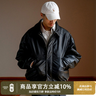 UrbanStandard日系PU皮棉衣夾克男秋冬新款 寬松加絨加厚棉服外套