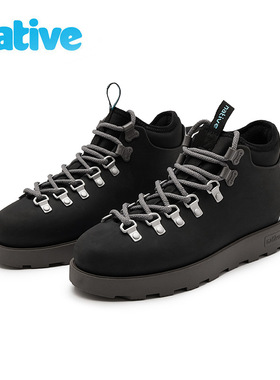 native高帮鞋 男士厚底马丁靴 防滑防水增高黑色鞋子户外新款棉鞋