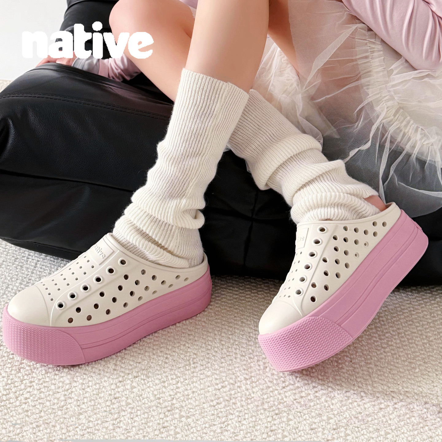 增高拖鞋 native洞洞鞋 夏季新款厚底女鞋一脚蹬凉拖女款休闲凉鞋