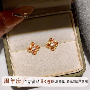 古法十字金刚杵耳钉女纯银复古精致鸢尾小众满锆中式金色耳环耳饰