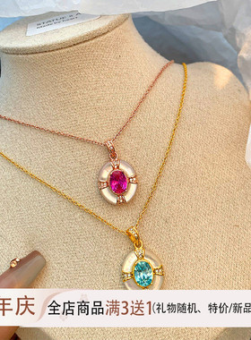 天然贝母宝石项链女时尚18K金