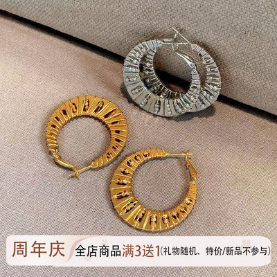 法式老钱风素金大圈圈耳环女高级