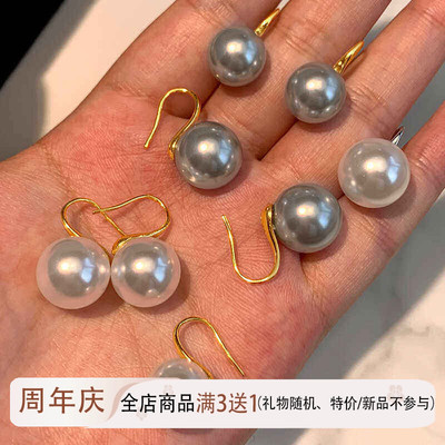 澳白银钩强光正圆气质耳饰真多麻