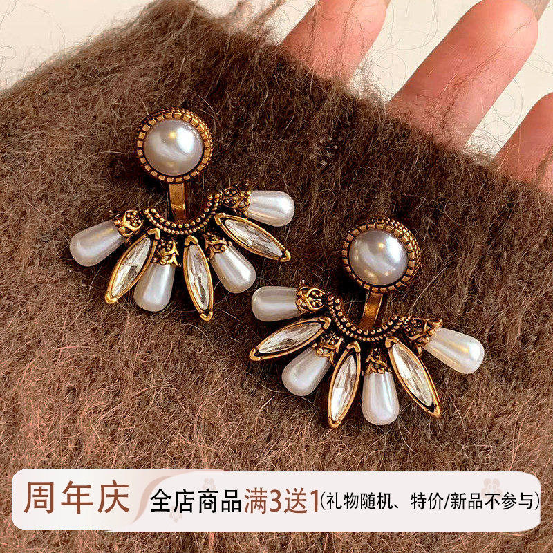 D家中古烟花珍珠耳环女两戴2026新款秋冬耳钉金色做旧夸张耳饰品,饰品/流行首饰/时尚饰品新,耳环,淘宝优惠券,粉丝福利购,淘宝优惠卷