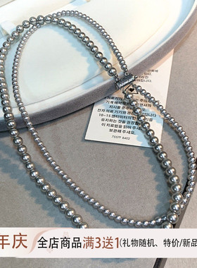 施家真多麻灰色双层叠戴珍珠项链