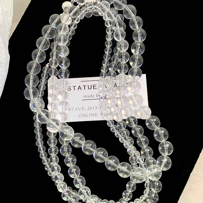 天然透明白水晶项链女2026新款潮串珠轻奢夏天锁骨链圆珠磁吸颈链