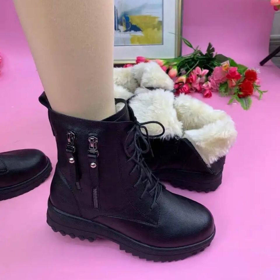 【真皮羊毛】马丁靴女新款冬厚底加绒抖音同款百搭软皮黑色雪地靴,女鞋,马丁靴,淘宝优惠券,粉丝福利购,淘宝优惠卷