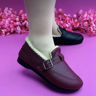 豆豆鞋冬季加绒老北京布鞋女冬天软底豆豆鞋平底圆头舒适时尚防寒