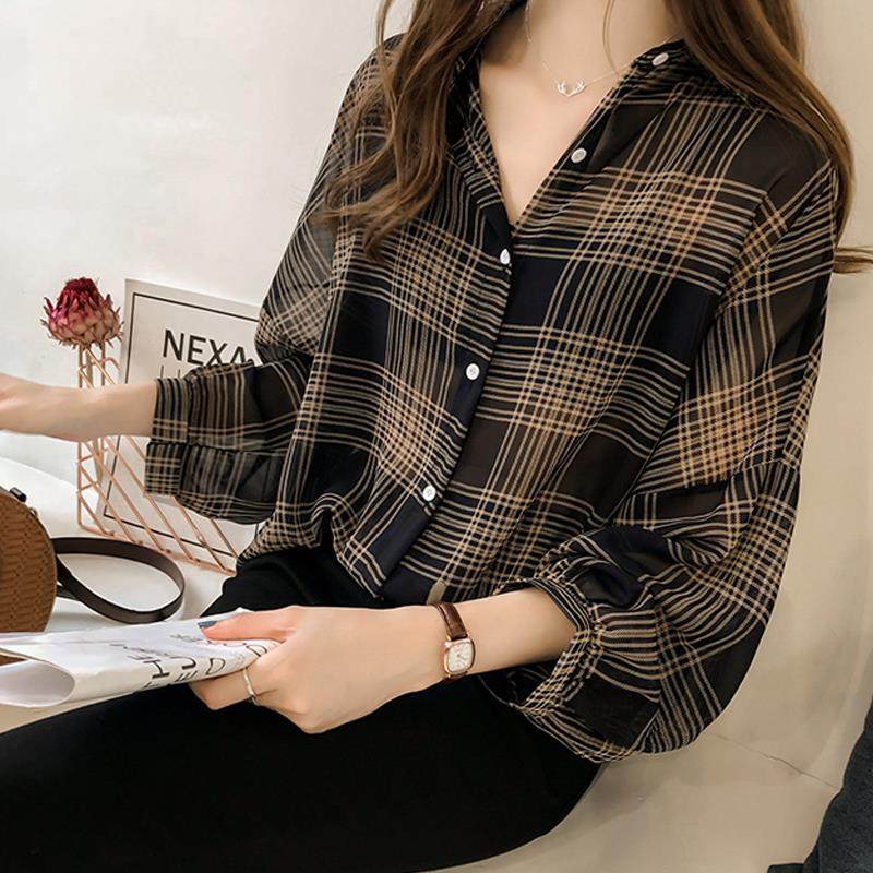 长袖衬衫女2018秋装新款韩版宽松大码灯笼袖格子上衣遮肚子雪纺衫|ruв категории Женская одежда, кружева свитер/шифон рубашка - от Buy2taobao.com для оказания профессиональной услуги покупки агента Taobao